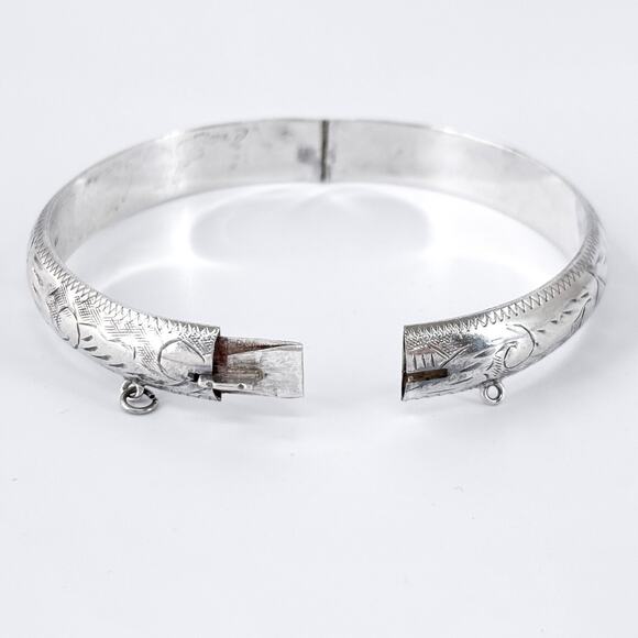 Vintage Sterling Silver 925 Hinged Bangle Bracelet – 7.25” Missing Safety Chain - Picture 7 of 11